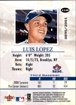 2001 Fleer Authority #118 Luis Lopez Back