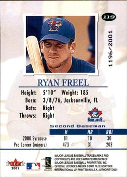 2001 Fleer Authority #119 Ryan Freel Back