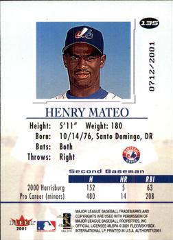 2001 Fleer Authority #135 Henry Mateo Back