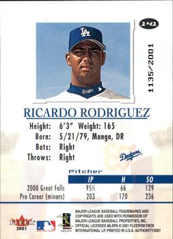 2001 Fleer Authority #141 Ricardo Rodriguez Back