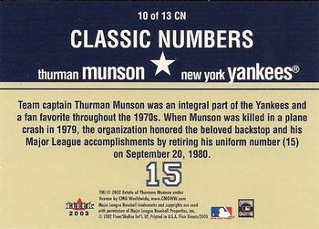 2003 Flair Greats - Classic Numbers #10CN Thurman Munson Back