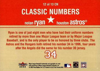 2003 Flair Greats - Classic Numbers #12CN Nolan Ryan Back