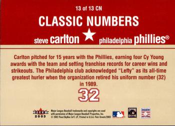 2003 Flair Greats - Classic Numbers #13CN Steve Carlton Back