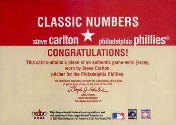 2003 Flair Greats - Classic Numbers Game Used #NNO Steve Carlton Back