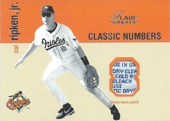 2003 Flair Greats - Classic Numbers Game Used Patch #8 Cal Ripken, Jr. Front