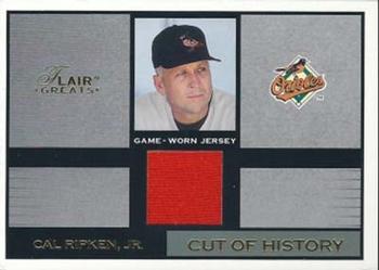 2003 Flair Greats - Cut of History Game Used Gold #NNO Cal Ripken, Jr. Front