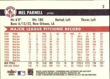 2001 Fleer Boston Red Sox 100th Anniversary #2 Mel Parnell Back