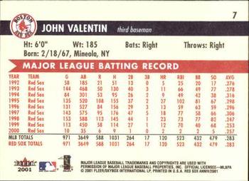 2001 Fleer Boston Red Sox 100th Anniversary #7 John Valentin Back