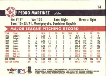2001 Fleer Boston Red Sox 100th Anniversary #14 Pedro Martinez Back