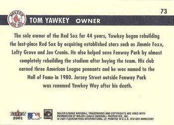 2001 Fleer Boston Red Sox 100th Anniversary #73 Tom Yawkey Back
