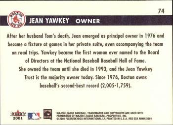 2001 Fleer Boston Red Sox 100th Anniversary #74 Jean Yawkey Back