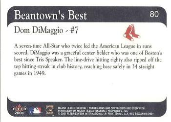 2001 Fleer Boston Red Sox 100th Anniversary #80 Dom DiMaggio Back