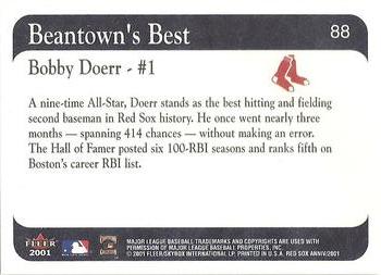 2001 Fleer Boston Red Sox 100th Anniversary #88 Bobby Doerr Back