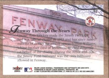 2001 Fleer Boston Red Sox 100th Anniversary #93 Fenway Park Back