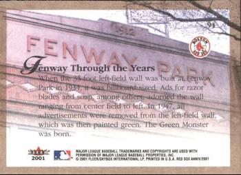 2001 Fleer Boston Red Sox 100th Anniversary #94 Fenway Park Back