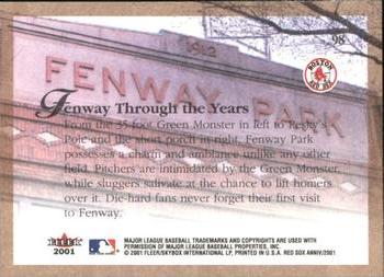 2001 Fleer Boston Red Sox 100th Anniversary #98 Fenway Park Back