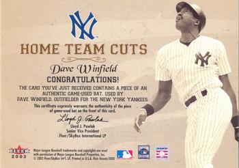2003 Flair Greats - Home Team Cuts Game Used #NNO Dave Winfield Back