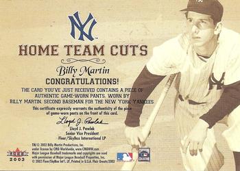 2003 Flair Greats - Home Team Cuts Game Used #NNO Billy Martin Back