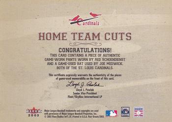 2003 Flair Greats - Home Team Cuts Game Used Dual #NNO Red Schoendienst / Joe Medwick Back