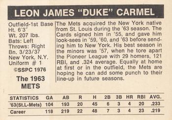 1976 SSPC 1963 New York Mets #NNO Duke Carmel Back