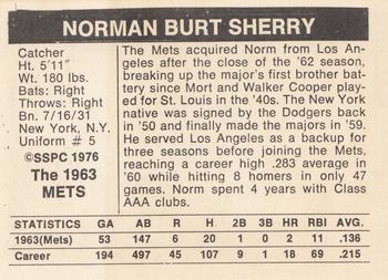 1976 SSPC 1963 New York Mets #NNO Norm Sherry Back