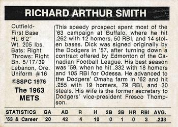 1976 SSPC 1963 New York Mets #NNO Dick Smith Back