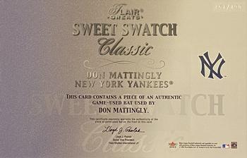 2003 Flair Greats - Sweet Swatch Classic Bat #NNO Don Mattingly Back
