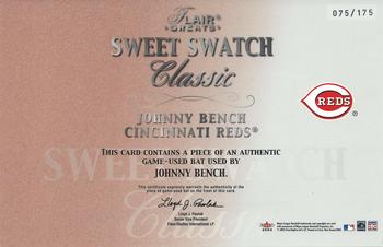 2003 Flair Greats - Sweet Swatch Classic Bat #NNO Johnny Bench Back