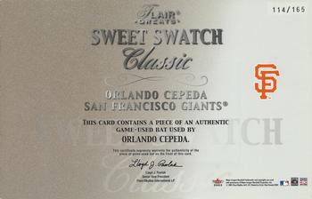 2003 Flair Greats - Sweet Swatch Classic Bat #NNO Orlando Cepeda Back
