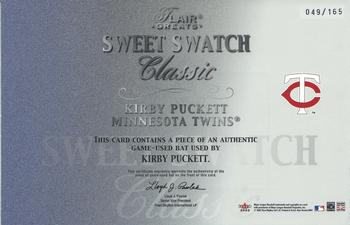2003 Flair Greats - Sweet Swatch Classic Bat #NNO Kirby Puckett Back