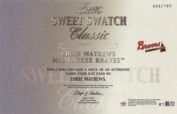 2003 Flair Greats - Sweet Swatch Classic Bat #NNO Eddie Mathews Back