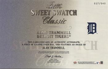 2003 Flair Greats - Sweet Swatch Classic Bat Image Autographs #NNO Alan Trammell Back