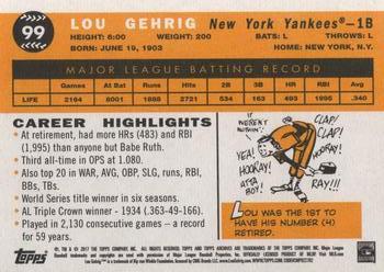 2017 Topps Archives #99 Lou Gehrig Back