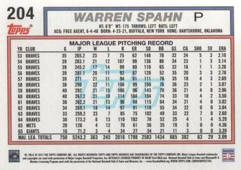 2017 Topps Archives #204 Warren Spahn Back