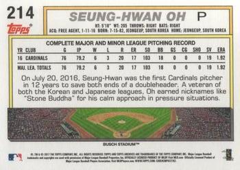 2017 Topps Archives #214 Seung-Hwan Oh Back