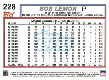 2017 Topps Archives #228 Bob Lemon Back