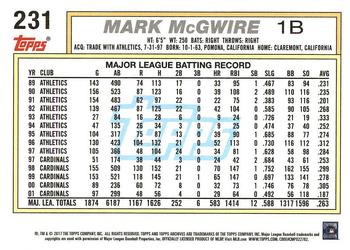 2017 Topps Archives #231 Mark McGwire Back