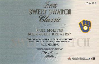 2003 Flair Greats - Sweet Swatch Classic Jersey #NNO Paul Molitor Back