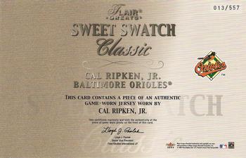 2003 Flair Greats - Sweet Swatch Classic Jersey #NNO Cal Ripken, Jr. Back