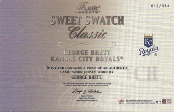 2003 Flair Greats - Sweet Swatch Classic Jersey #NNO George Brett Back