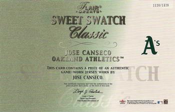 2003 Flair Greats - Sweet Swatch Classic Jersey #NNO Jose Canseco Back
