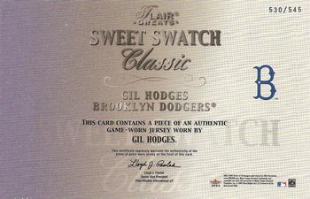2003 Flair Greats - Sweet Swatch Classic Jersey #NNO Gil Hodges Back