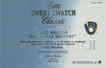 2003 Flair Greats - Sweet Swatch Classic Patch #NNO Paul Molitor Back