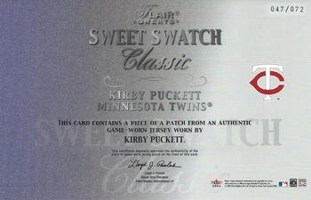 2003 Flair Greats - Sweet Swatch Classic Patch #NNO Kirby Puckett Back