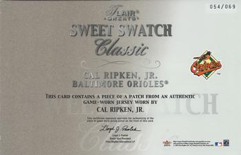 2003 Flair Greats - Sweet Swatch Classic Patch #NNO Cal Ripken, Jr. Back