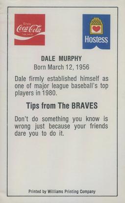 1981 Atlanta Braves Police #NNO Dale Murphy Back