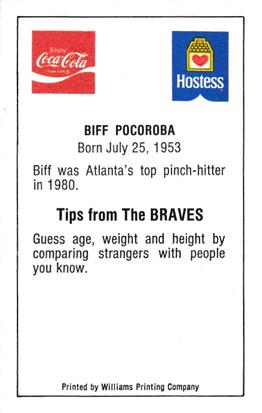 1981 Atlanta Braves Police #NNO Biff Pocoroba Back