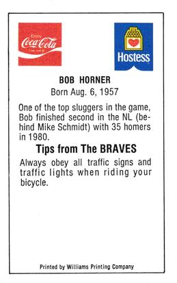 1981 Atlanta Braves Police #NNO Bob Horner Back