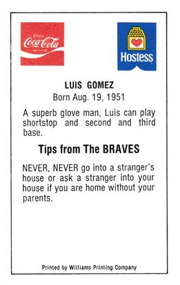 1981 Atlanta Braves Police #NNO Luis Gomez Back