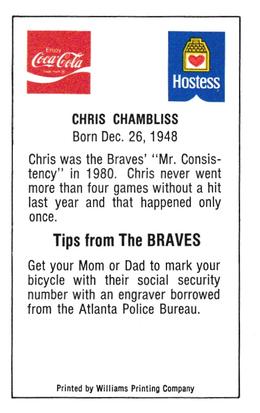 1981 Atlanta Braves Police #NNO Chris Chambliss Back